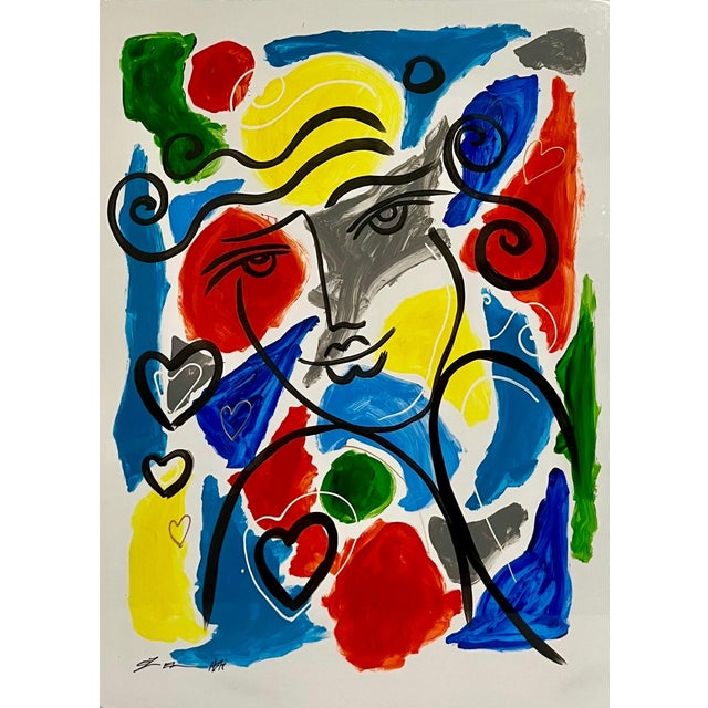 Abstract Oz El Hai 1, Original Oz El Hai Israeli Pop Art Vibrant Lacquer Enamel Painting Colorful Love, c. 20th century For Sale - Image 3 of 9