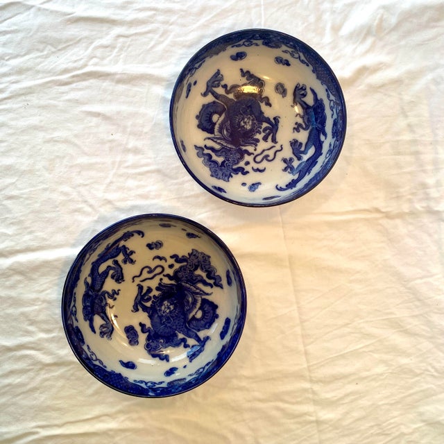 Pair of Antique Blue and White Dragon Bowls Royal Doulton, England, Oyama Pattern For Sale - Image 11 of 12