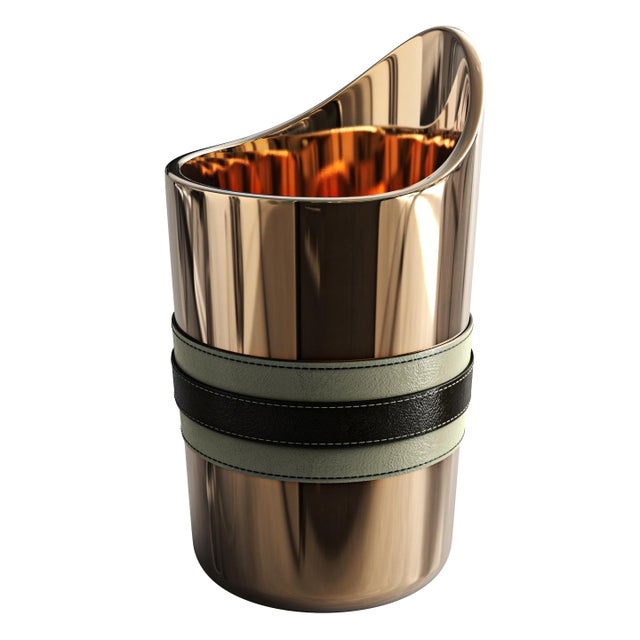 "Alphacute" Ice Bucket With Bronze and Tailor Made Leather Work Bizimyer Furniture. Unmatched. Unrivalled. Designed by...