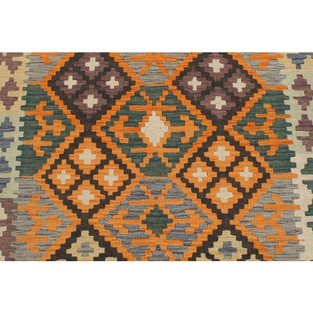 Abstract Kilim Orange Green Wool Rug - 3'3" X 4'9" For Sale - Image 4 of 7