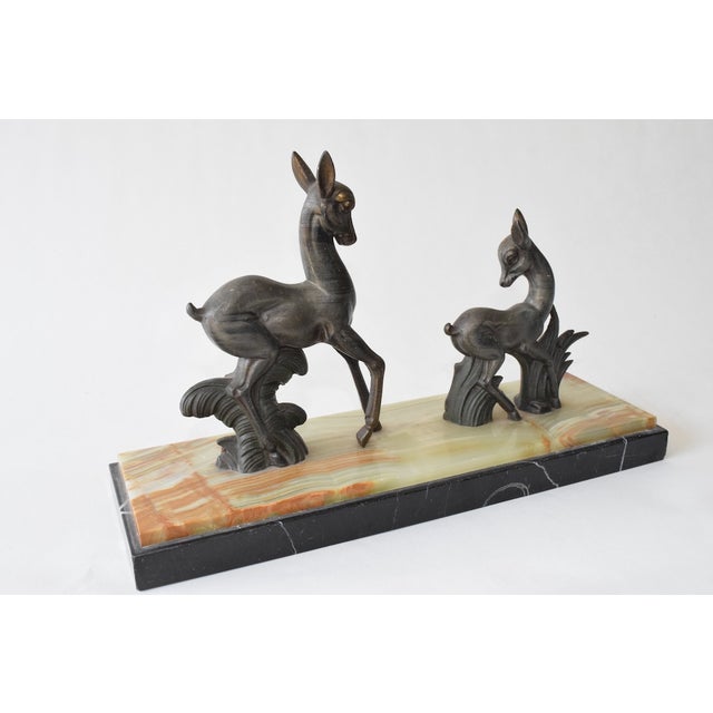 Art Deco Twin Deer Zamac Figurine on Marble Base, Europe, 1940s For Sale - Image 4 of 9