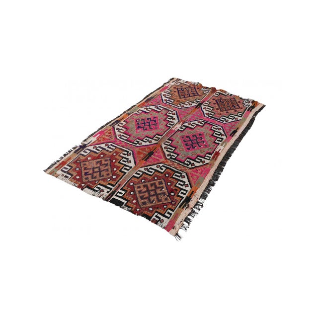 Handwoven vintage embroidered kilim rug from Marash region of Turkey. Approximately 50-60 years old. In good condition....