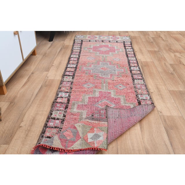 Antique Vintage Turkish Oushak Handmade Wool Cotton Pink Runner Rug For Sale - Image 4 of 11
