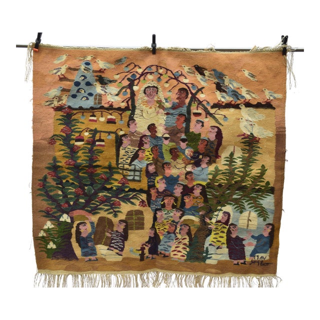 Haraniya Wedding Celebration – Vintage 1987 Handwoven Wool Tapestry by Samiha Ahmed (4.2 X 4.7 Ft) For Sale