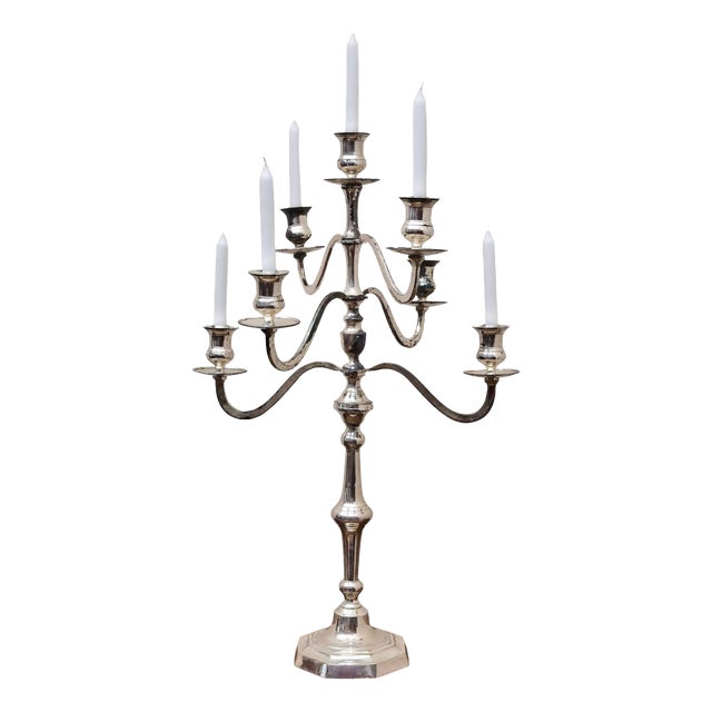 Large Metal 7-Branched Candelabra For Sale
