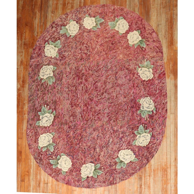 Textile Vintage Zabihi Collection Floral Botanical American Hooked Oval Size Rug - 6'8" x 9'7" For Sale - Image 7 of 9