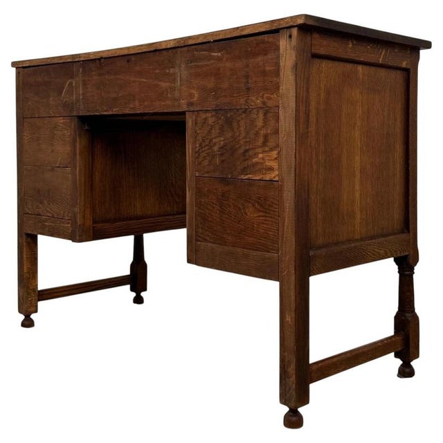 Brown Antique English Edwardian Carved Oak Desk, 1910 For Sale - Image 8 of 12