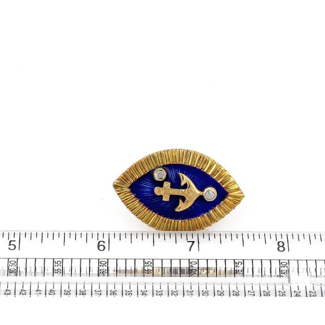 Vintage Diamond Enamel 18k YGold Marquise Anchor Large Cufflinks, 2 pieces For Sale - Image 4 of 4