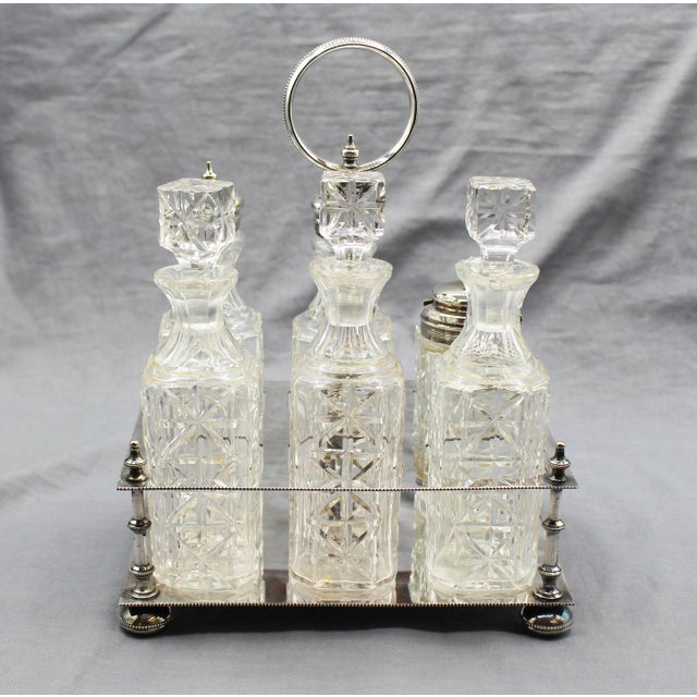 Sheffield Circa 1880 English Silver Plate & Cut Glass Cruet Set For Sale - Image 4 of 14