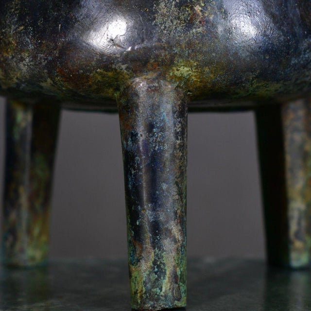 Mid 20th Century Vintage Three-Legged Chinese Ritual Censer With Carved Inscription Key Pattern For Sale - Image 5 of 8