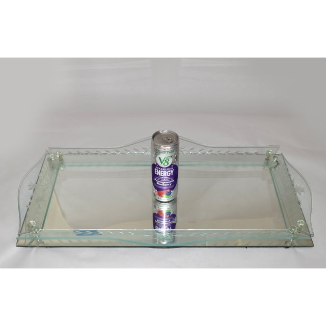 Art Deco 1930 Art Deco Venetian Etched Mirror Tray Serving Platter Glass Ball Decor Italy For Sale - Image 3 of 17