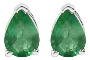 14K White Gold 6x4MM Pear Shaped Green Emerald Solitaire Stud Earrings