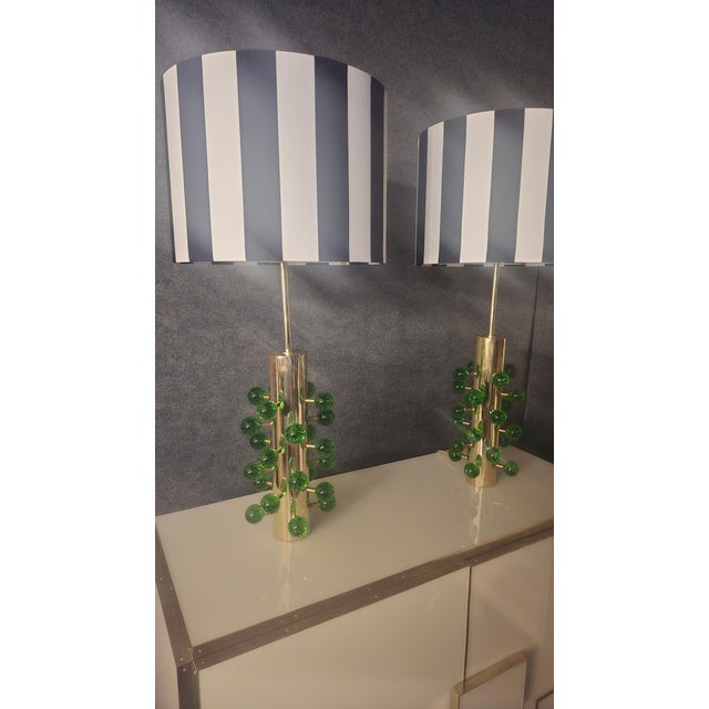 Handmade Italian Table Lamps in Brass and Murano Glass from Justfurnituress SRL, Set of 2 For Sale - Image 14 of 16