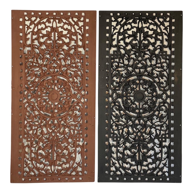 Circa 1880 Large Reclaimed Antique Cast Iron Heat Registers - A Pair For Sale