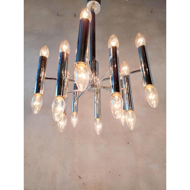 Silver Chrome Steel Hanging Lamp attributed to Gaetano Sciolari for Boulanger, 1960s For Sale - Image 8 of 12