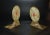 Pair Antique Chinese Serpentine Jade Red Agate Engraved Brass Bookends For Sale - Image 11 of 13