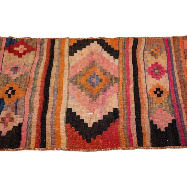1960s 1960s Vintage Turkish Kilim Peach Handmade Tribal Wool Rug For Sale - Image 5 of 8