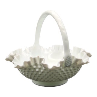 Vintage Large Scale Fenton Hobnail Bride Basket For Sale