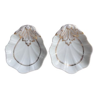 French Porcelain Shell-Form Relish/Soap Dishes-a Pair For Sale