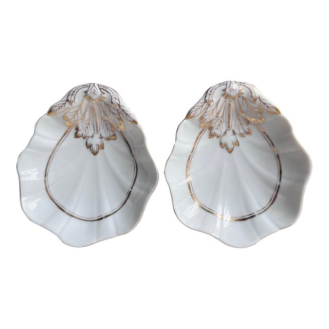 French Porcelain Shell-Form Relish/Soap Dishes-a Pair For Sale