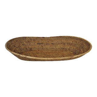 Vintage Boho Javanese Tea Stained Rattan Oval Plate For Sale