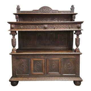 Mid 19th Century Carved Oak Buffet With Cabinet Base For Sale