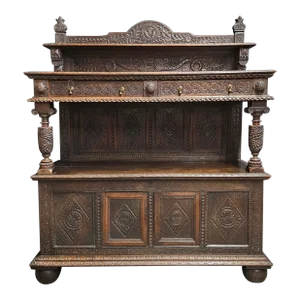 Mid 19th Century Carved Oak Buffet With Cabinet Base