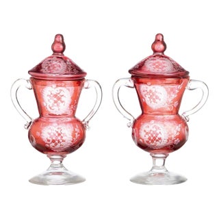 Glass and Crystal Candy Dishes, Set of 2 For Sale