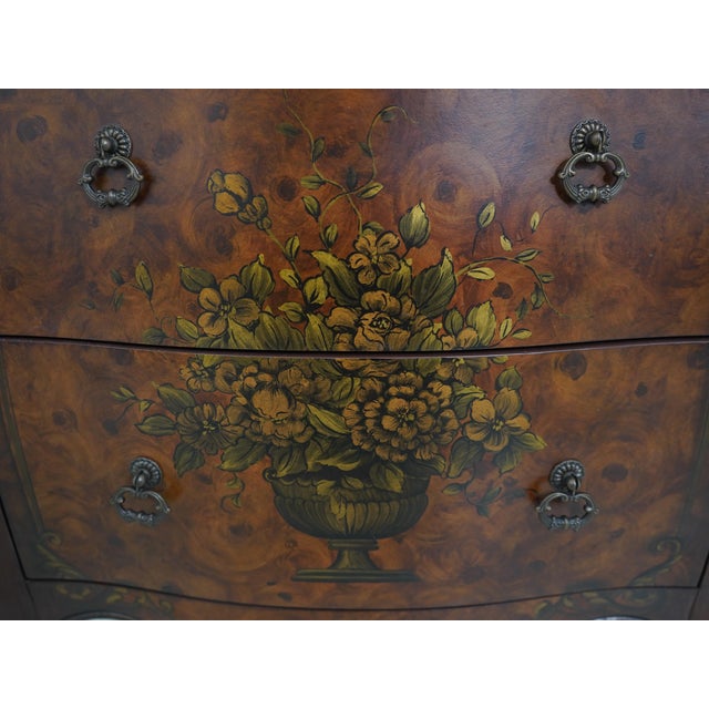 Italian Style Burl Wood Bombe Painted Commode Chest For Sale - Image 13 of 17