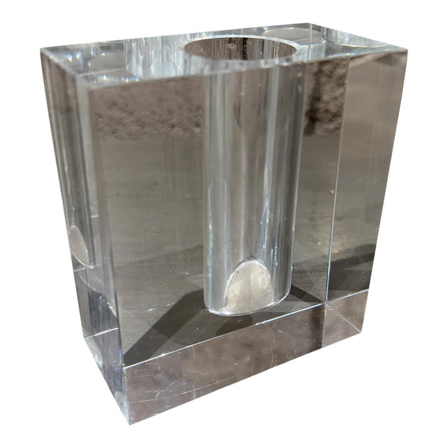 Crystal Square Flower Bud Vase by Tizo Modern Design, Crystal 1980s Post-Modern For Sale