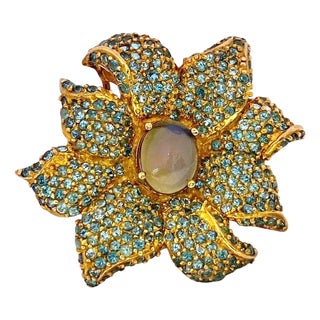 Bochic "Orient" Natural Opal & Blue Topaz Cocktail Ring Set 18K Gold&Silver For Sale