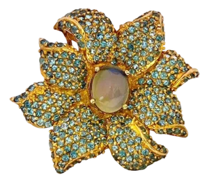 Bochic "Orient" Natural Opal & Blue Topaz Cocktail Ring Set 18K Gold&Silver