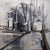 City Static by Jennifer Bobola | Mixed media Abstract cityscape with tall buildings and reflections. For Sale
