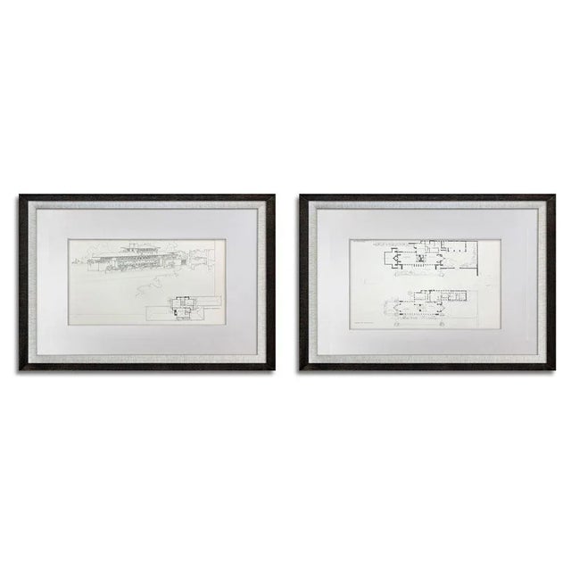 Printmaking Materials (2) Frank Lloyd Wright Lithograph #’ed Limited ~ Robie House Drawings (2pc Set) With Frames Included For Sale - Image 7 of 7