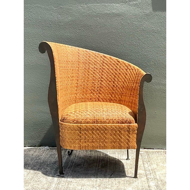 Tan Vintage Woven Rattan Lounge Chair For Sale - Image 8 of 12
