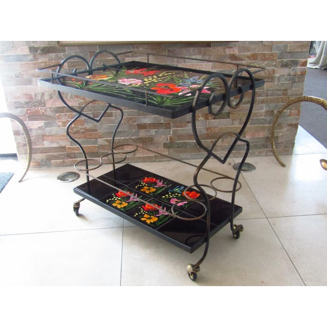 Mid-Century Modern Mid-Century Bar Cart with Vallauris Tiles, 1950s For Sale - Image 3 of 11