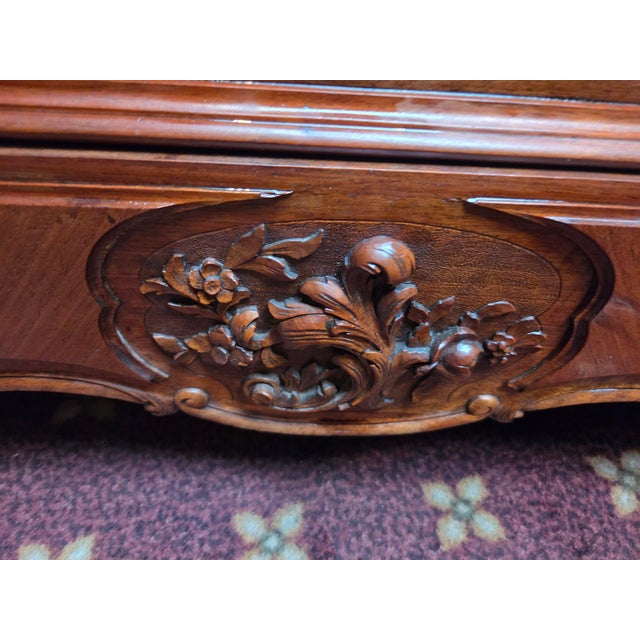 Wood Antique French Louis XV Walnut Armoire Dual Beveled Mirrored Doors For Sale - Image 7 of 12