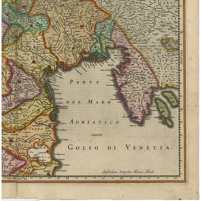 Antique Map of the Area Around Venice in Italy by H. Hondius, 1606 For Sale - Image 5 of 10