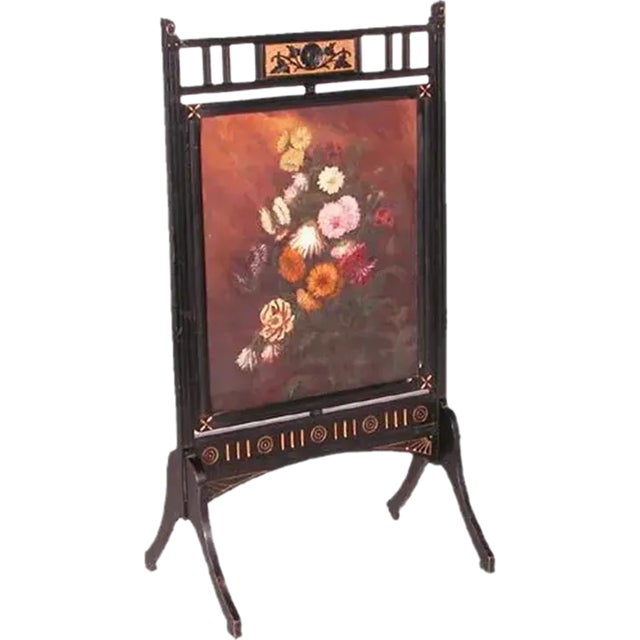 Vintage Victorian Fireplace Ebony Colored Screen For Sale
