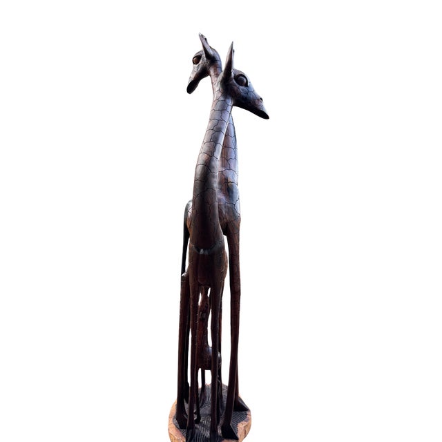 Late 20th Century Late 20th Century Hand-Carved Solid Wood Giraffe Family Sculpture For Sale - Image 5 of 17