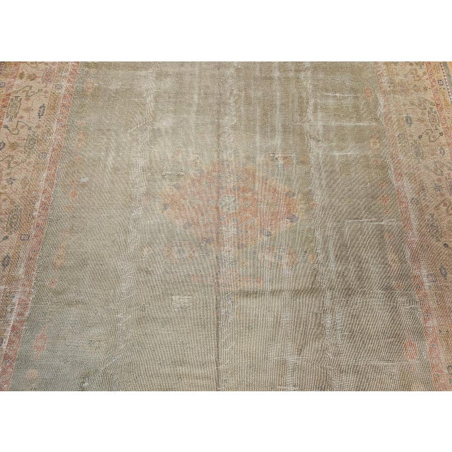 Vintage Turkish Oushak Hand-Knotted Rug in Open Geometric Pattern in Pale Green, Yellow, Pink For Sale - Image 11 of 17
