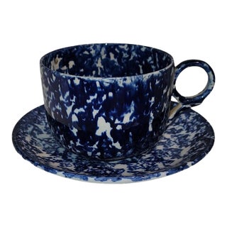 19th Century Sponge Ware Mush Cup and Saucer Set For Sale