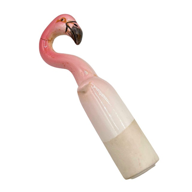 Ceramic 1985 Pink Bobblehead Flamingo & Palm Tree Model 996 Clock by Sarsaparilla Japan For Sale - Image 7 of 10