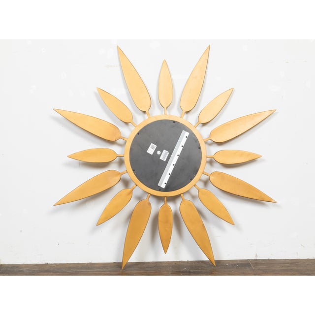 Mid-Century Modern Midcentury French Sunburst Wall Mirror with Leafy Décor and Convex Plate For Sale - Image 3 of 8