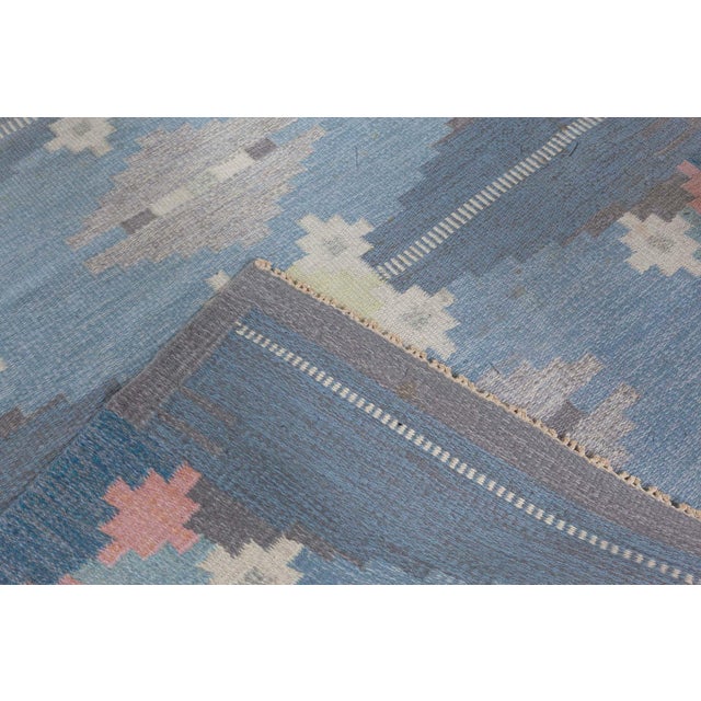 Blue Doris Leslie Blau Vintage Swedish Flat-Weave Rug by Ingegerd Silow For Sale - Image 8 of 8
