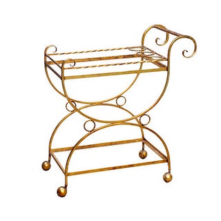 Hollywood Regency Brass Bar Cart For Sale
