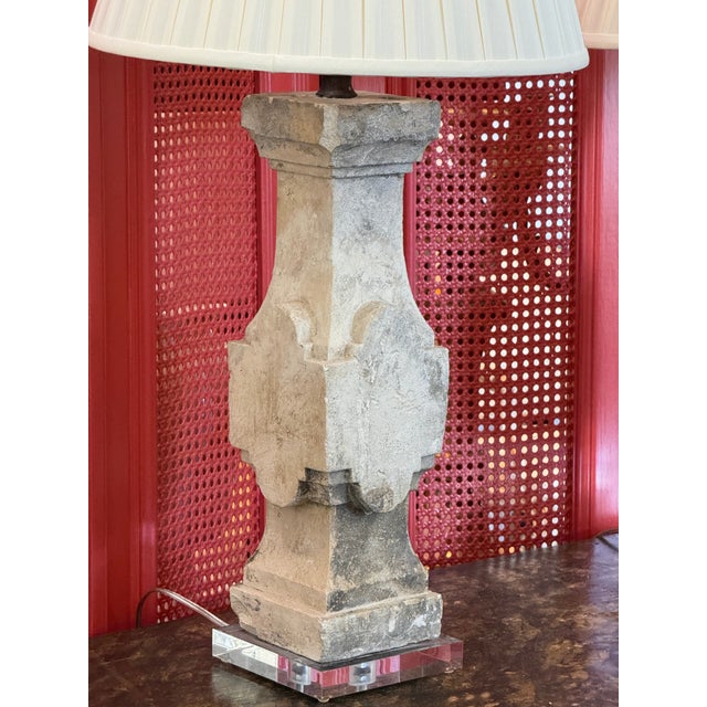 Mid 20th Century Stone Baluster Lamps on Lucite Bases - a Pair For Sale - Image 6 of 12