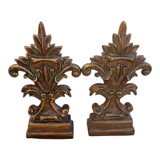 Vintage Aged Patina Brass/Cast Iron Fleur De Lis Bookends-A Pair For Sale