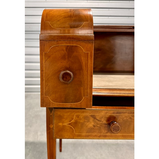Brown 1930s Charak Furniture Co. Federal Revival Inlaid Tambour Desk For Sale - Image 8 of 15
