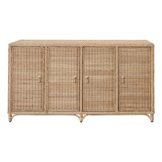 Matthew Izzo Home Evander Wrapped Rattan Four Door Buffet With Satin Brass Door Pulls For Sale